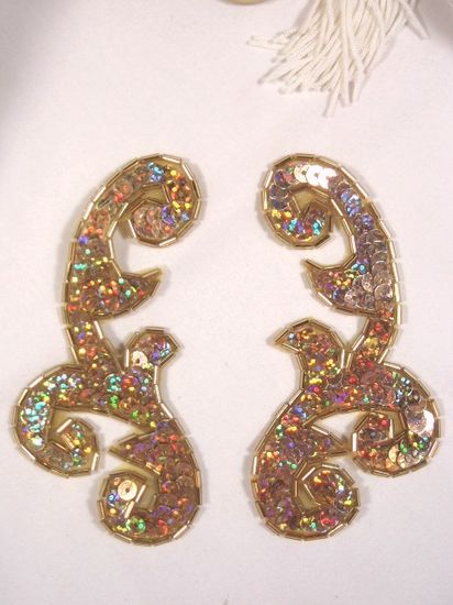 0050 Gold Holographic Mirror Pair Sequin Beaded Appliques 4\