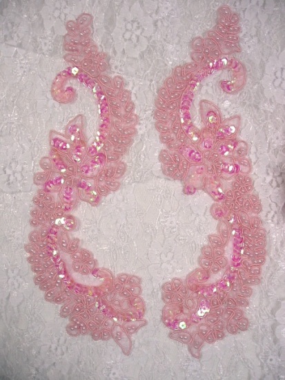 Pink Bridal Pearl 9 Mirror Sequin Beaded Appliques  0053