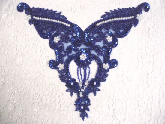 0055 Royal Blue Pearl Bodice Beaded Sequin Applique 11