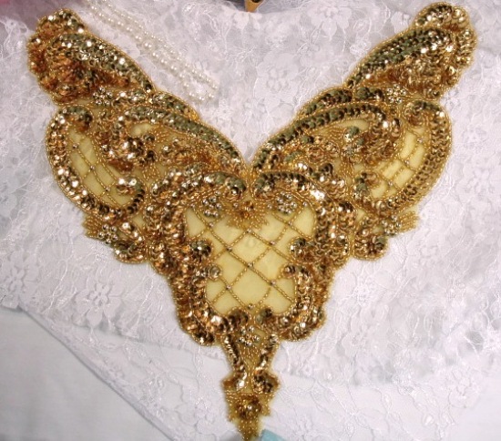 0060 Gold Bodice Sequin Beaded Applique 11