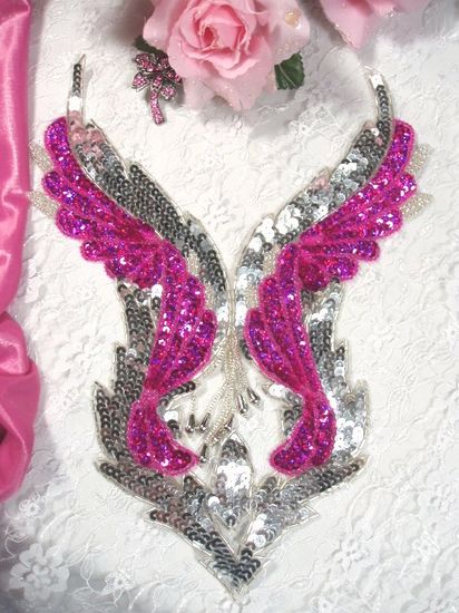 Fuchsia & Silver Bodice Beaded Sequin Applique 11 0061