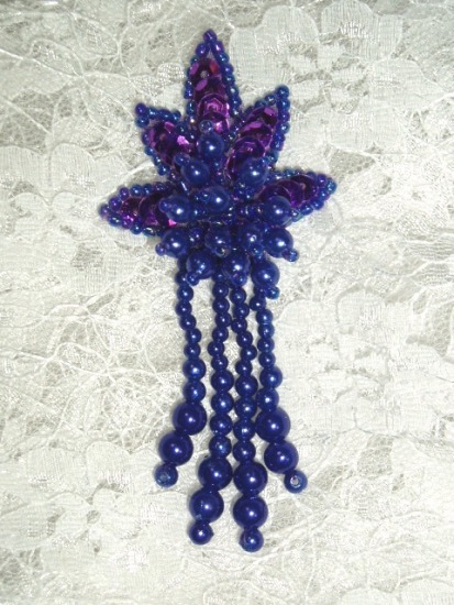 0073 Purple Leaf Dangle 3\ Sequin Beaded Applique 0073