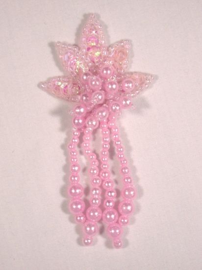 0073  Pink Leaf Dangle Sequin Beaded Applique 3\