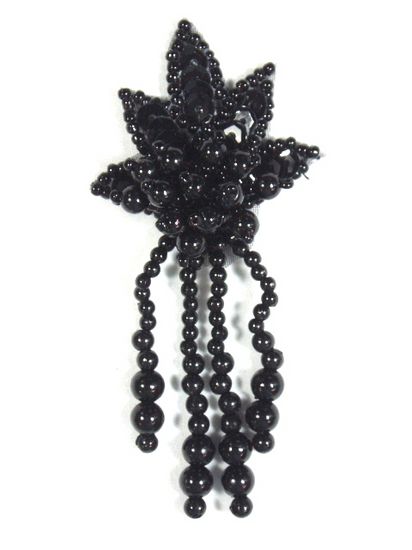 0073  Black Leaf Dangle Sequin Beaded Applique 3