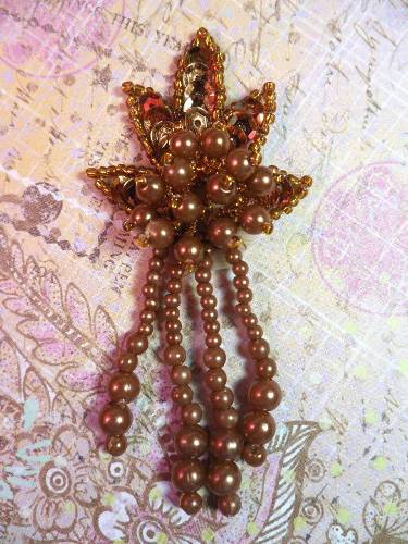 0073 Bronze Leaf Dangle Sequin Beaded Applique 3\