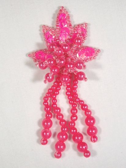 0073  Hot Neon Pink Leaf Dangle Sequin Beaded Applique 3\