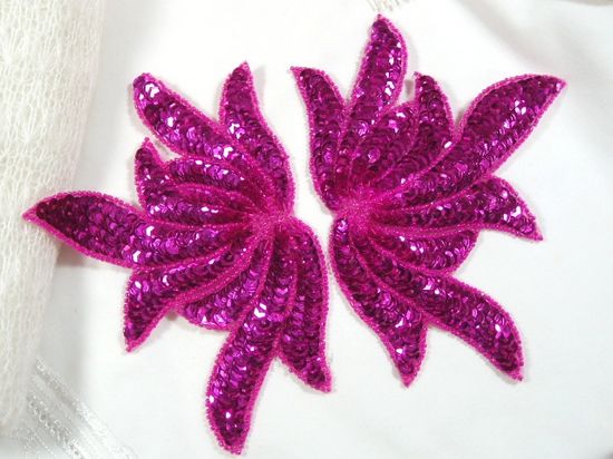 0079 Fuchsia Sea Weed Mirror Pair Sequin Beaded Applique 6