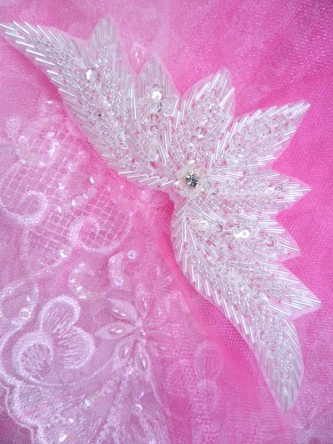 High Quality Sequin Bugle Beaded Applique Crystal Rhinestone Center Clothing Patch Motif 7 0084