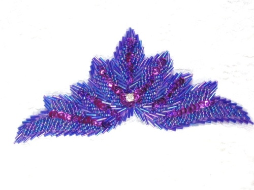 High Quality Sequin Bugle Beaded Applique Purple Crystal Rhinestone Center Clothing Patch Motif 7 0084