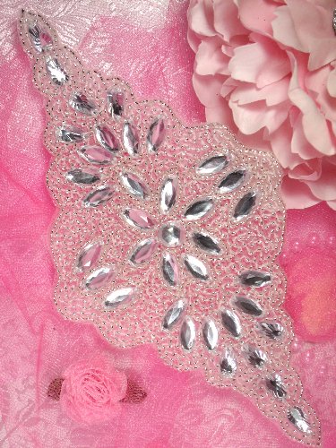 0089 Reduced Wilma Silver Beaded Crystal Rhinestone Applique 8.25