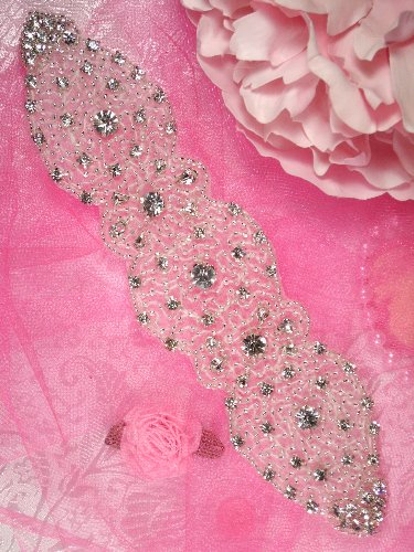 0091 Christine Silver Beaded Crystal Rhinestone Applique 8