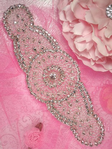 0092 Gladys Silver Beaded Crystal Rhinestone Applique 8