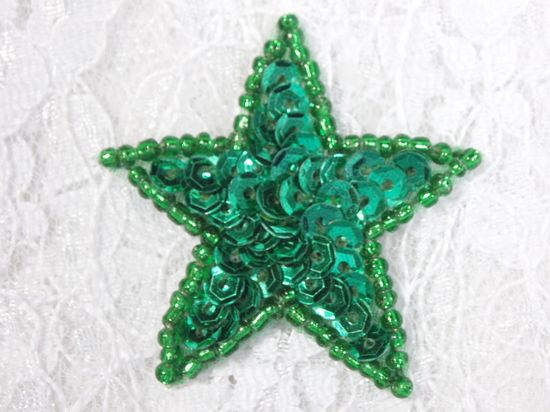 Kelly Green Star Beaded Sequin Applique 1.5 0111