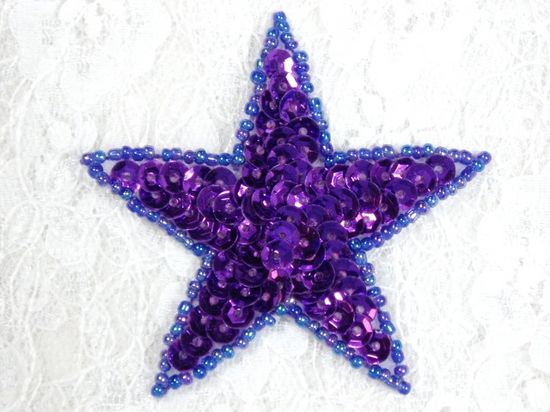 0112  Purple Star Beaded Sequin Applique 2.5\
