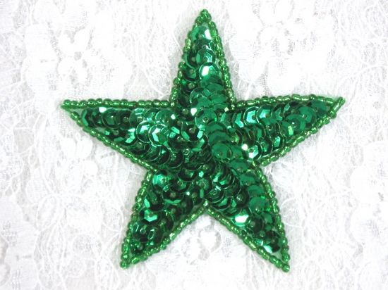 0112  Kelly Green Star Beaded Sequin Applique 2.5