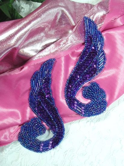 0123 Purple Mirror Pair Sequin Beaded Appliques 4.25
