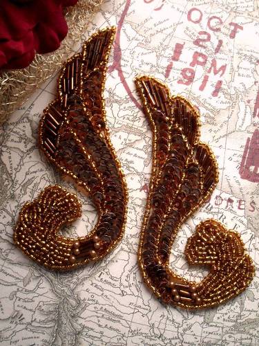 0123 Bronze Swirl Mirror Pair Sequin Beaded Appliques