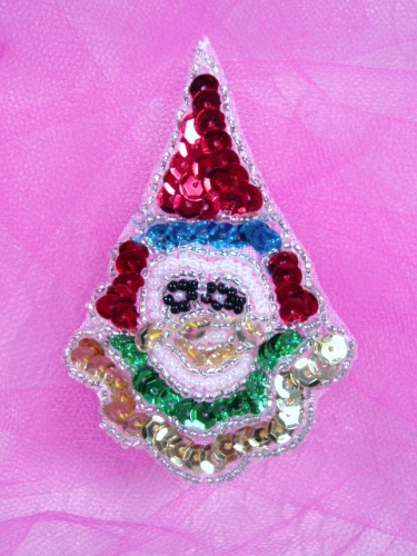 0125  Clown Sequin Beaded Applique  3x2