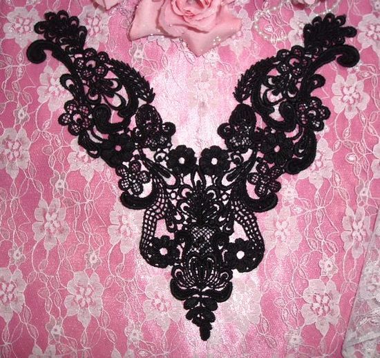 F13  Black Yoke Collar Venise Lace Applique 10\