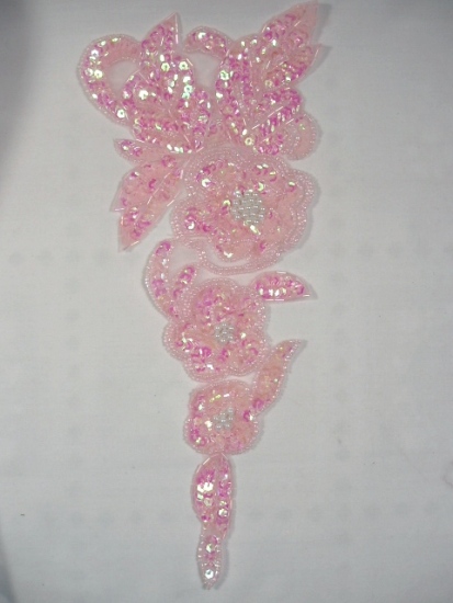 Pink Pearl Floral (Left) 12 Sequin Beaded Applique 0162