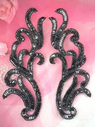 0170 Gunmetal Mirror Pair Beaded Sequin Appliques 9\