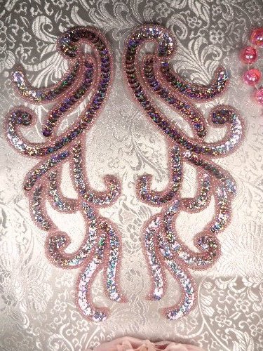 0170  Appliques Mauve Holographic Mirror Pair Sequin Beaded  9\