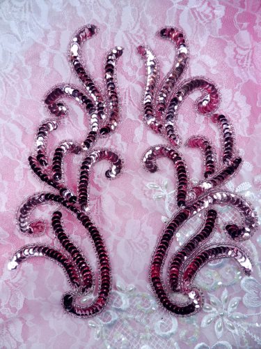 0170  Appliques Mauve  Mirror Pair Sequin Beaded  9\