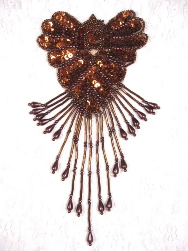 0178  Bronze Chocolate Epaulet Sequin Beaded Applique 8