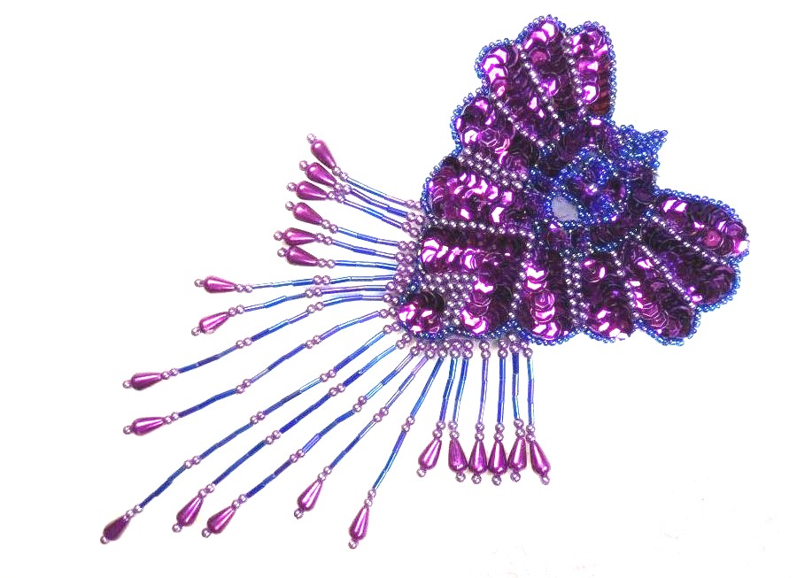 Epaulet Sequin Applique w/ long Dangle Accent Beads Purple Sewing Patch 8 (0178)
