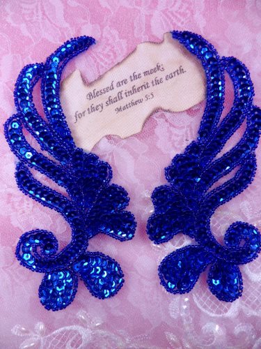 0182 Blue Mirror Pair Sequin Beaded Appliques 6\