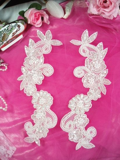 Crystal and Pearl  Mirror Pair Sequin Beaded Appliques 0183