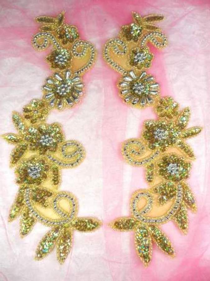 0183 Appliques Mirror Pair Holographic Sequin Beaded Gold Silver 10