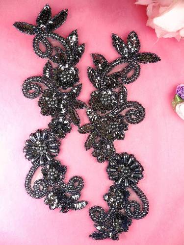 Gunmetal Mirror Pair Sequin Beaded Appliques 0183X