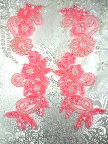 0183 Sequin Appliques Pink Floral Beaded Aurora Borealis Mirror Pair Dance Patch 10
