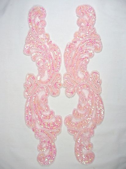 0193 Pink Mirror Pair Sequin Beaded Appliques Large 14.75