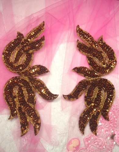 0202  Bronze Mirror Pair Sequin Beaded Appliques 9