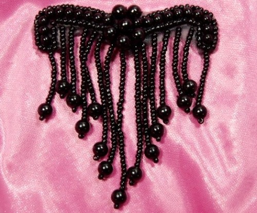 RMA0229-BK-35 Elegant Black Beaded Victorain  Applique