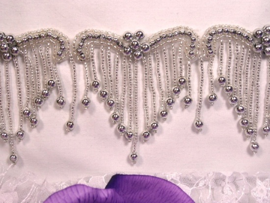 Elegant Silver Beaded Victorian Trim / Appliques 0229