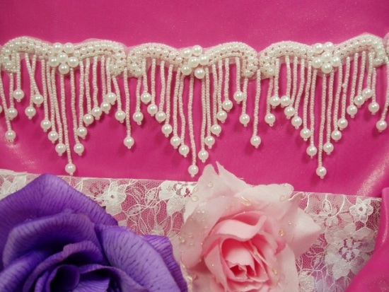 0229  Elegant White Pearl Beaded Victorian Trim / Appliques