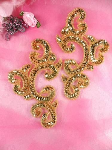Appliques Sequin Gold Mirror Pair Beaded Clothing Patch 6 JB275