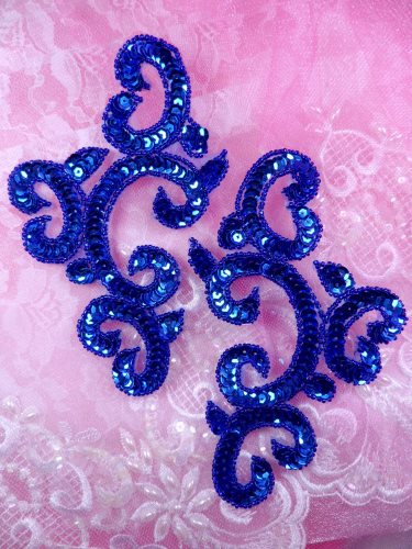 0242 Blue Mirror Pair Sequin Beaded Appliques 6\