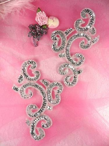 0242 Silver Mirror Pair Sequin Beaded Appliques 6