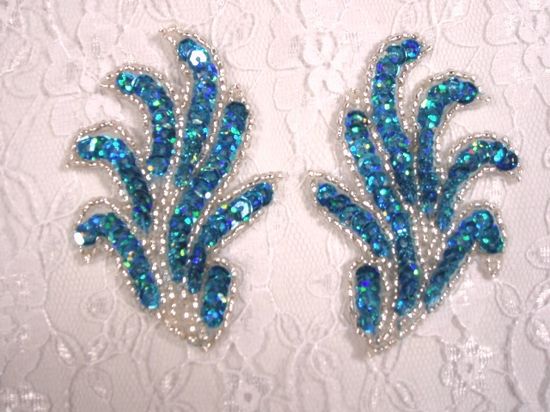 0244 Turquoise Mirror Pair Sequin Beaded Appliques 3