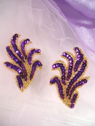 0244 Purple Gold Mirror Pair Sequin Beaded Appliques 3