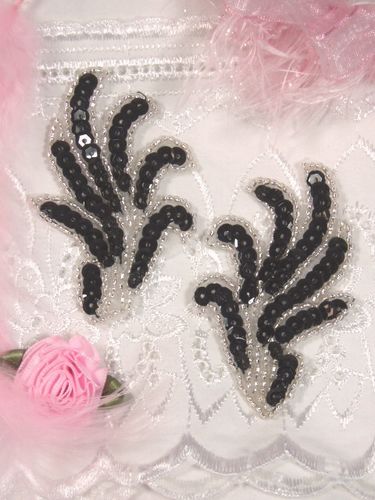 0244 Black & SIlver Mirror Pair Sequin Beaded Appliques 3