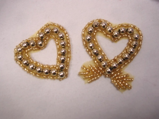 0265  Gold Double Heart Beaded Applique 3