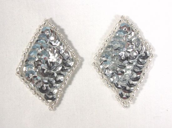 REDUCED 0271 Set of 2 Silver Diamond Sequin Beaded Appliques 1.5