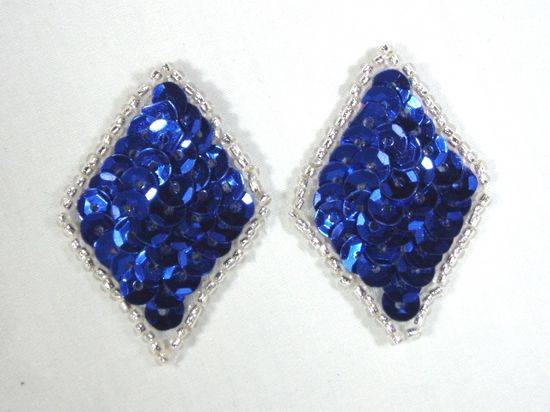 REDUCED 0271 Set of 2 Blue Diamond Sequin Beaded Appliques 1.5