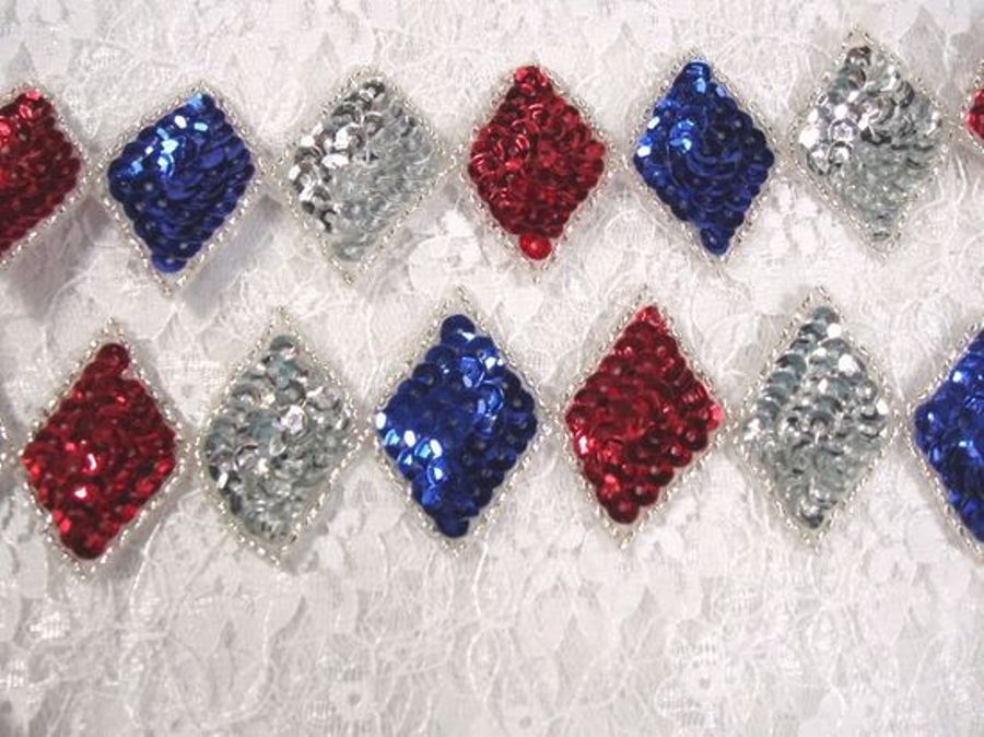 0271 Patriotic Diamond Sequin Beaded Trim