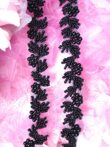 0273 Black Floral Beaded Trim 3/4
